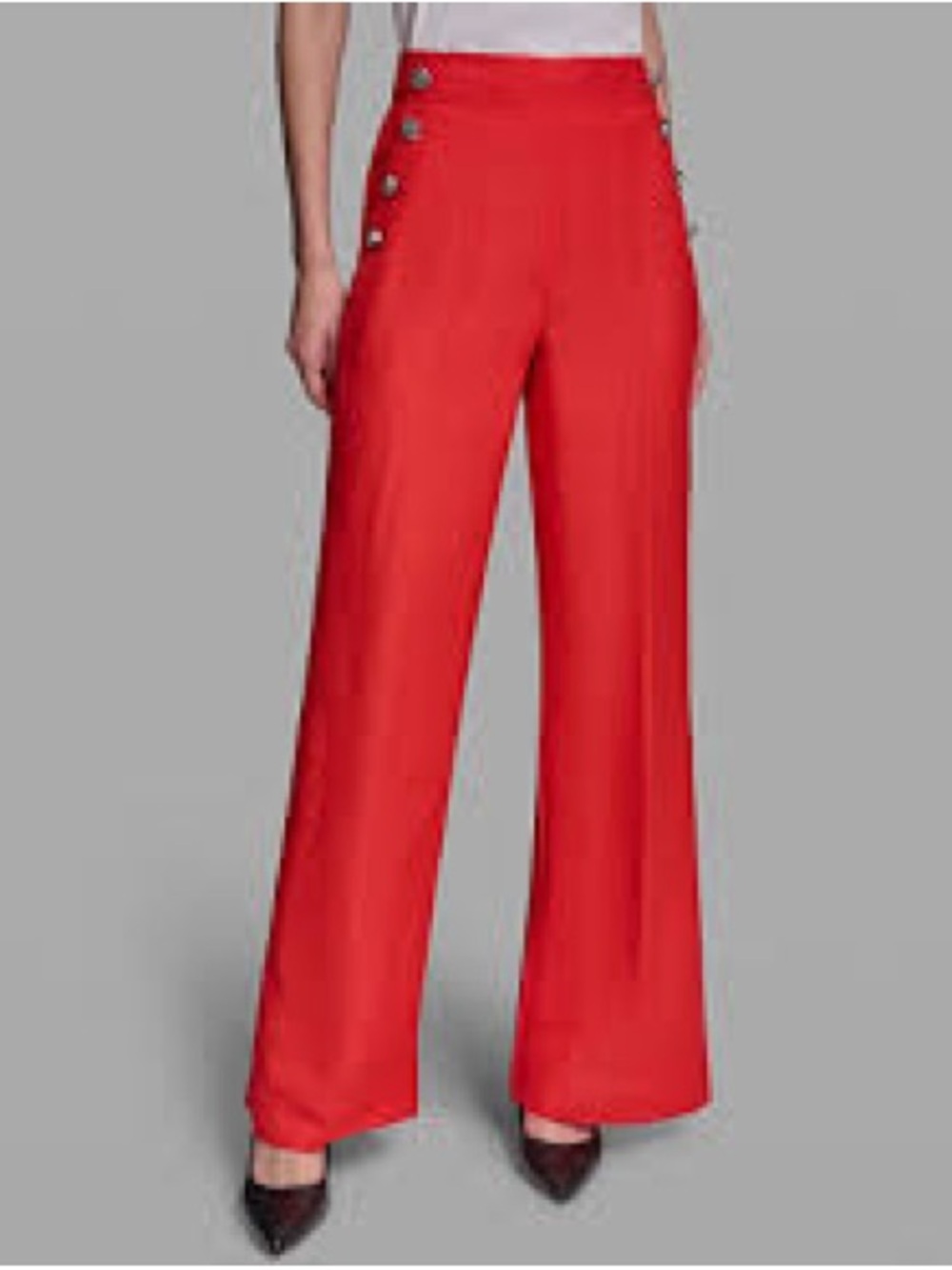 elevenses Red High-Rise Wide-Leg Button Detail Pants